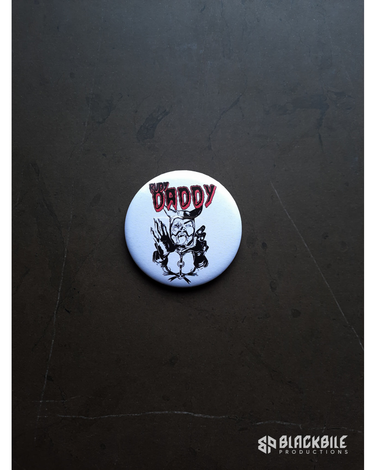 Small button badge Rudy Daddy devil white